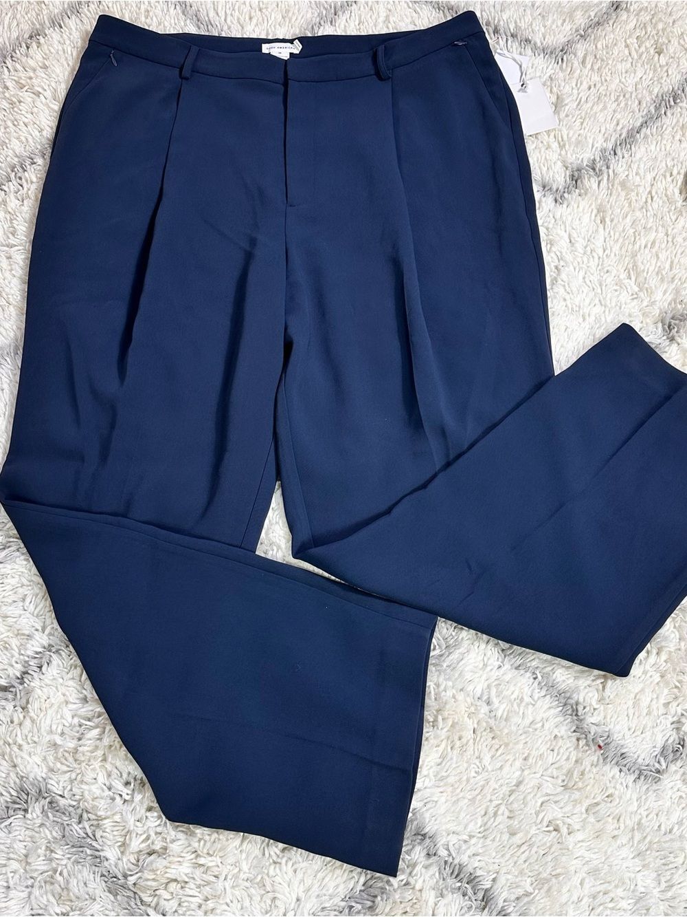 Good American Navy Tailored Pleat Front Trousers